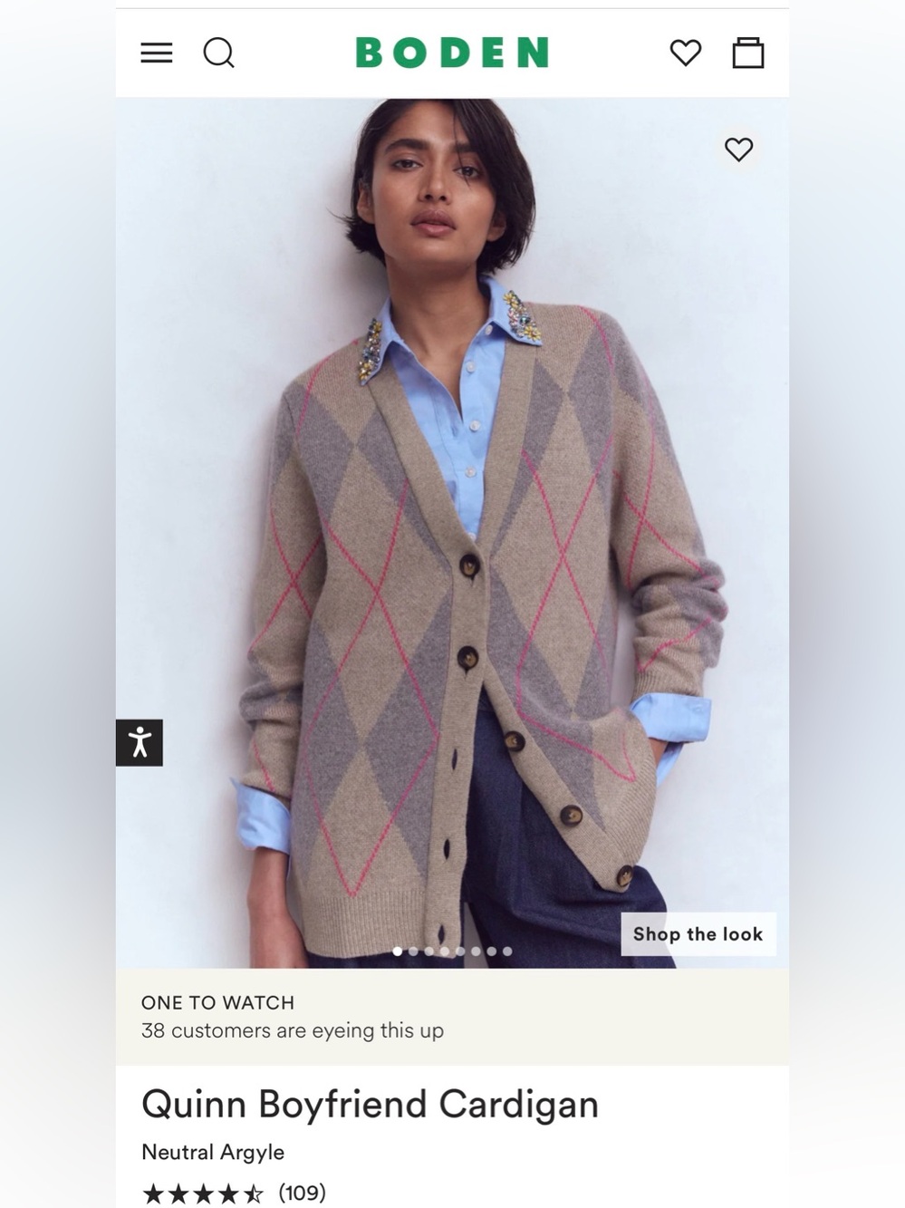 NWT! Quinn Boyfriend Cardigan Neutral Argyle Small